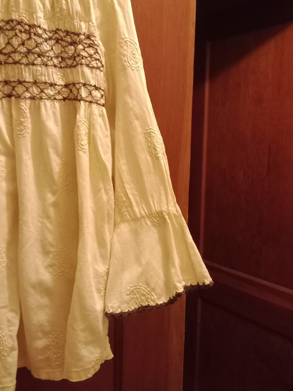 Sundance Cream Peasant Tunic with Brown Embroidered Yoke - Picture 2 of 10